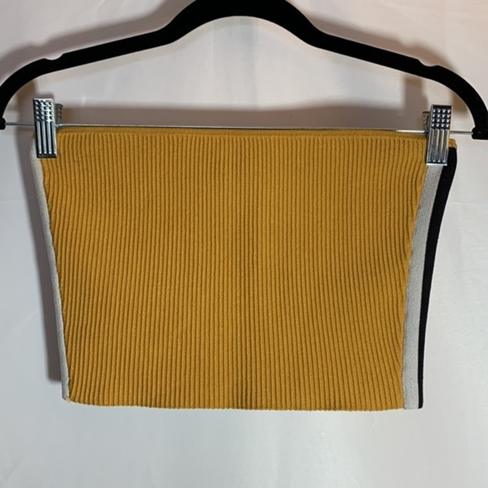Babaton Mustard Yellow Ribbed Black & White Striped Tube Top